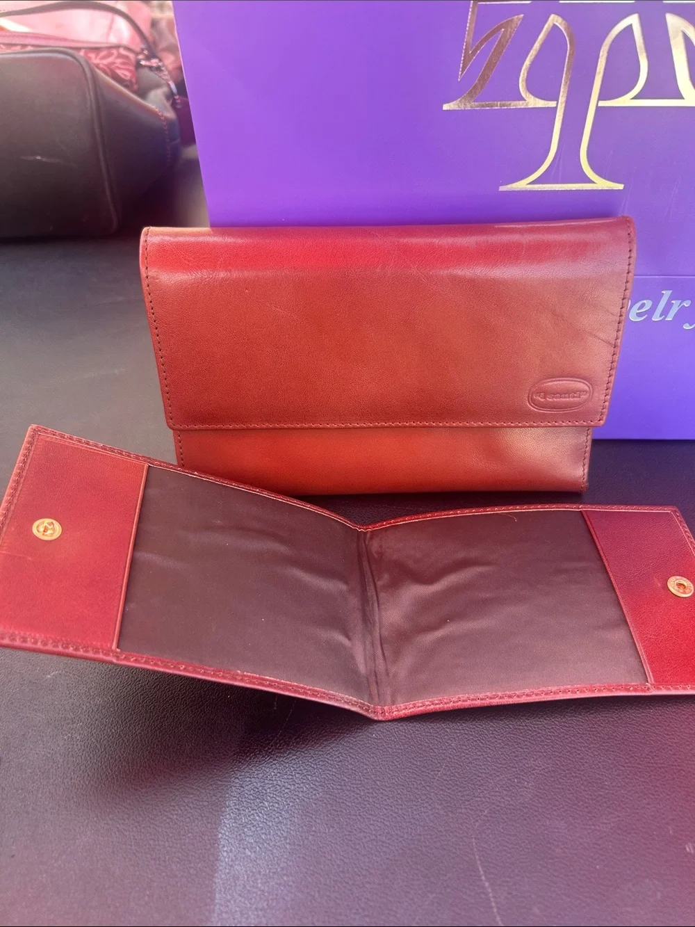 I Santi Made in Italy Leather Organizer Wallet Clutch Cognac Brown Vinta